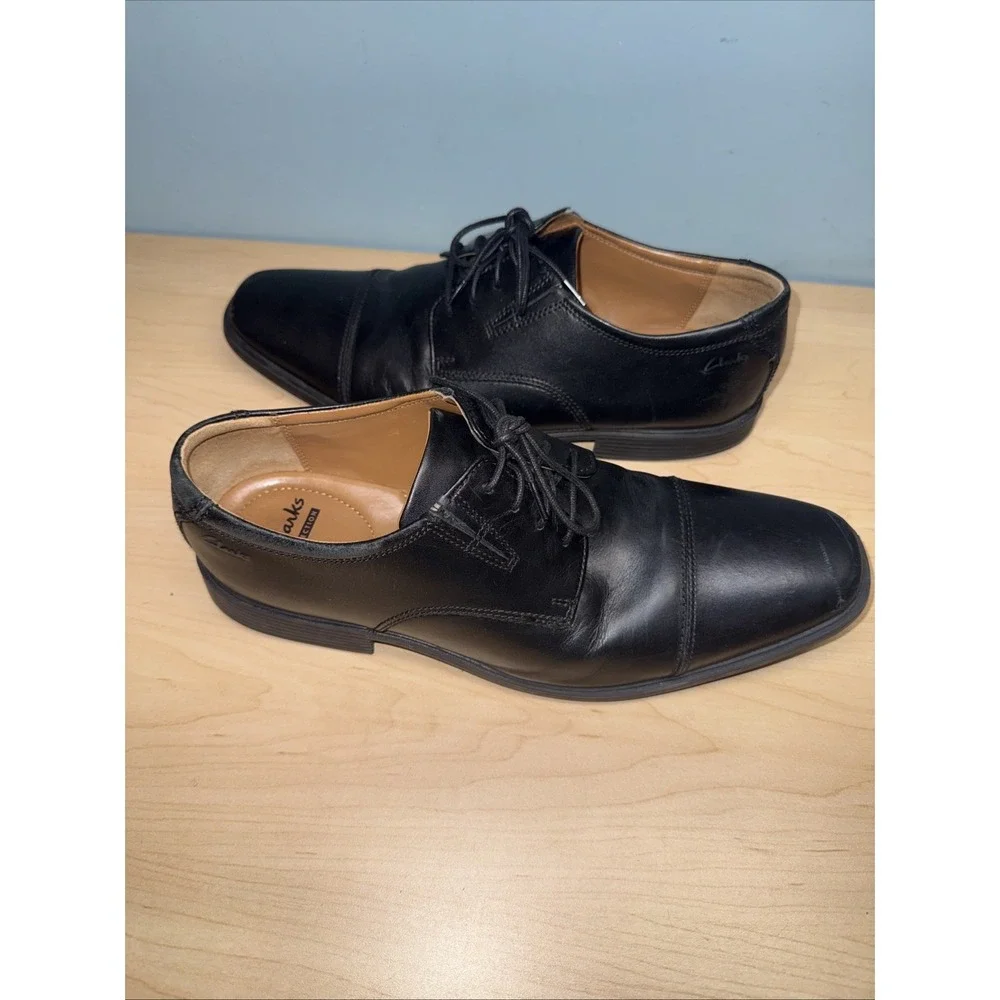 Clarks Mens Oxford Dress Shoes Black Leather Soft Cushion Lace Up 8m Perfect